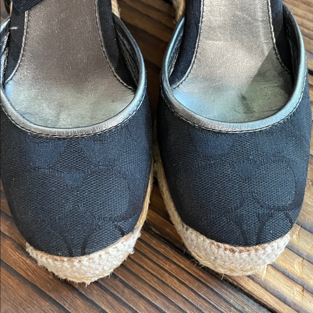 Coach Mindy Canvas Signature Black Espadrille Wedge Sandals - Picture 5 of 7